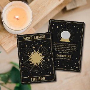 Här kommer sonen Sol Tarot Baby Shower Tack Kort