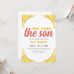 Här kommer sonen solsken baby shower inbjudan