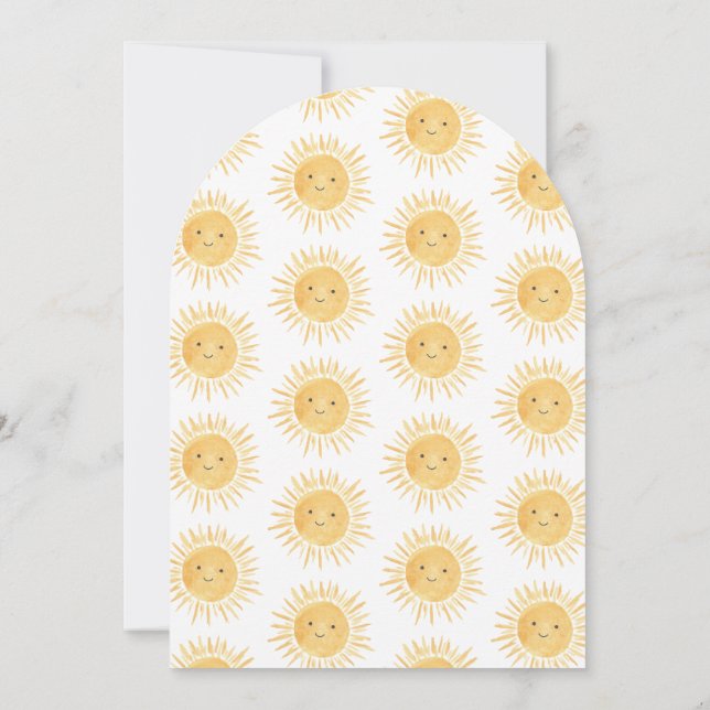 Här kommer sonen Solsken Himmel Baby Shower Båge Inbjudningar (Baksida)