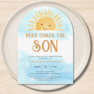 Här kommer sonen Solsken Himmel Baby Shower Inbjudningar