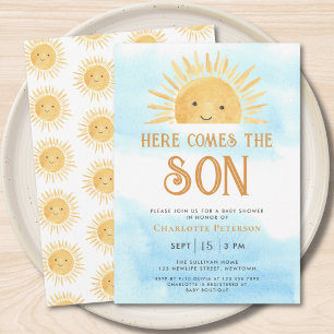 Här kommer sonen Solsken Himmel Baby Shower Inbjudningar