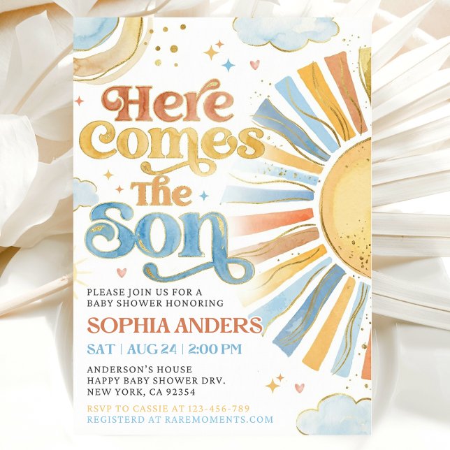 Här kommer sonen Solskens Baby Shower Inbjudan (Skapare uppladdad)