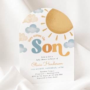 Här kommer sonen Solskens Baby Shower Inbjudan