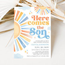 Här kommer sonen Solskens Baby Shower Inbjudan