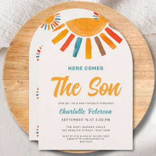 Här kommer sonen Solskenspojken Baby Shower Inbjudningar