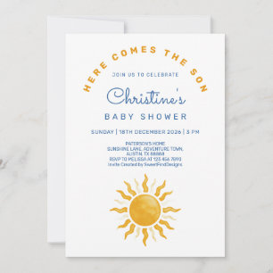 Här kommer sonen Sunshine Baby Boy Shower Inbjudningar