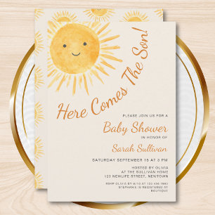 Här kommer sonens solsken baby shower inbjudningar