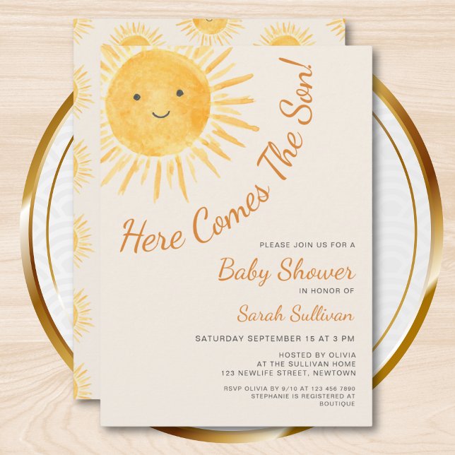 Här kommer sonens solsken baby shower inbjudningar (Skapare uppladdad)