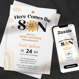 Här kommer sonens solsken bebisshower inbjudningar