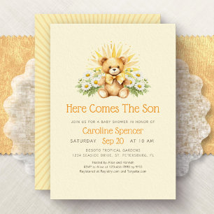Här kommer sonens solskenspojke baby shower inbjudningar
