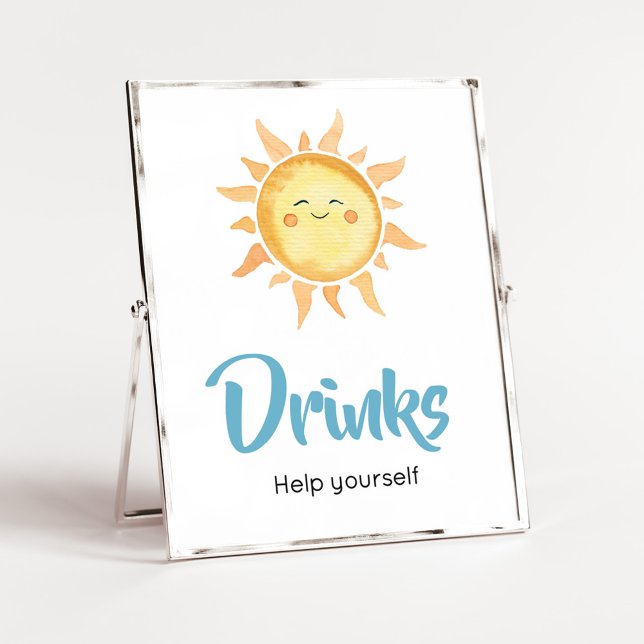 Här kommer Sones Cute Sol Baby Shower Drinks Poster (Sunshine Here Comes the Son Baby Shower Drinks Sign)