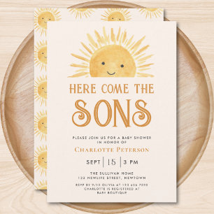 Här kommer sons Twillingar Sunshine Baby Shower Inbjudningar