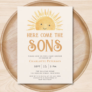 Här kommer sons Twillingar Sunshine Baby Shower Inbjudningar