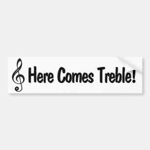 Här kommer Treble! Funny musik G Clef Pun Bildekal