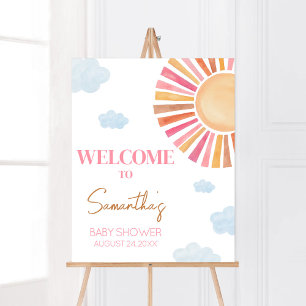 Här kommer välkomsthälsningen till babybabyduschen poster