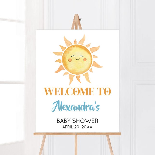 Här kommer välkomsthälsningen till Son Cute Sol Ba Poster (Sunshine Here Comes the Son Baby Shower Welcome Sign)