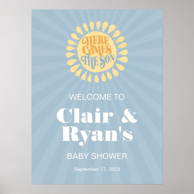 Här kommer välkomstsignalen för Son Baby Shower Poster (Framsidan)
