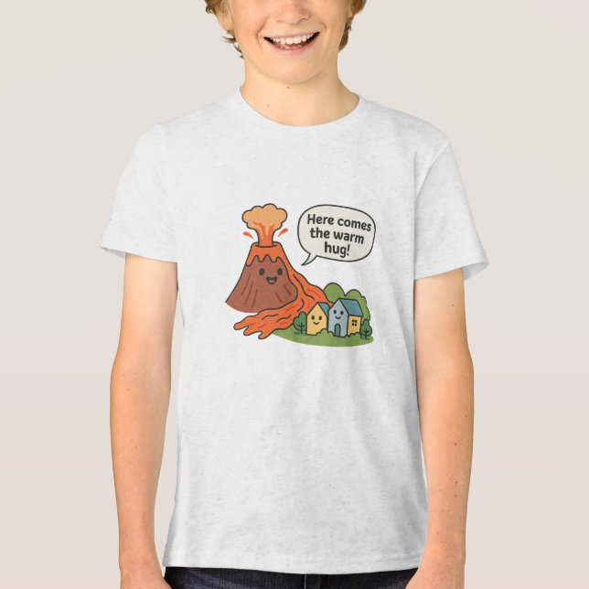 Här kommer Warm Hug! Volcano Humor T Shirt (Framsida)