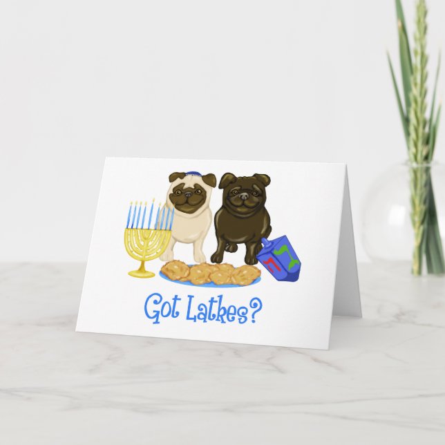 Har Latkes?  Hanukkah Pug Cards - Anpassade Helgkort (Framsida)