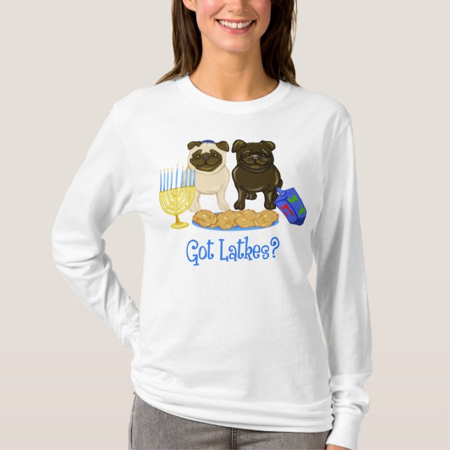 Har Latkes Hanukkah Pug Tees Tröja (Framsida)