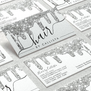 Hår med tjock Glitter-tjock, vit Silver Visitkort