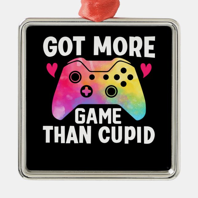 Har mer spel än Cupid Valentine Video Game Julgransprydnad Metall (Framsidan)