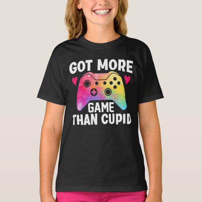 Har mer spel än Cupid Valentine Video Game T Shirt (Framsida)