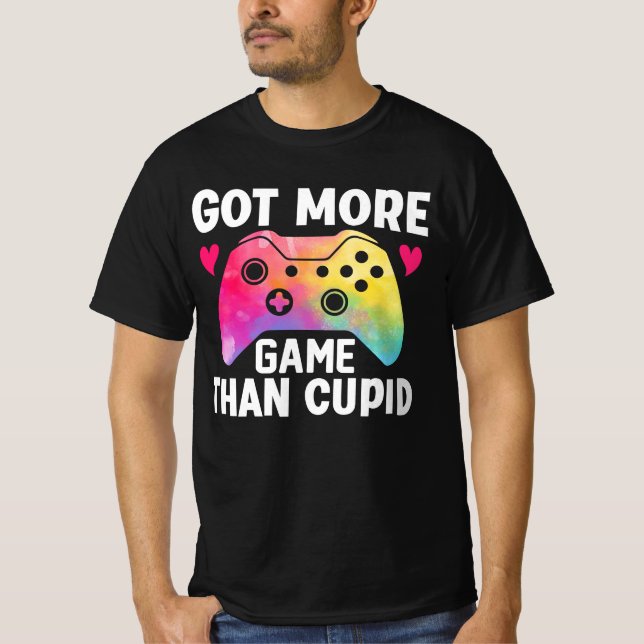 Har mer spel än Cupid Valentine Video Game T Shirt (Framsida)