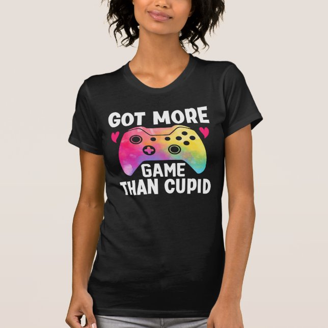 Har mer spel än Cupid Valentine Video Game T Shirt (Framsida)