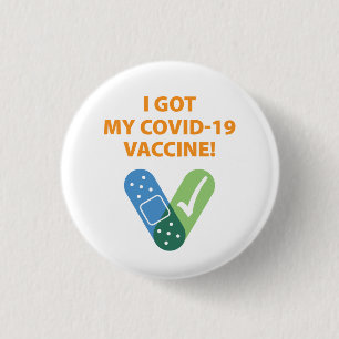 Har mitt COVID-19-vaccin! Bandaid White-Orange Knapp