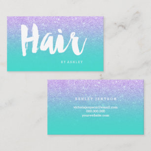 Hår modern typografi lavender-glitter-turkos visitkort