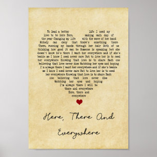 Här och överallt där Vintage Heart Sång Lyric Poster