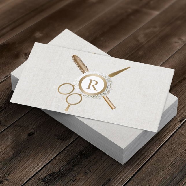 Hår & Ögonfransförlängningar Guldmonogram Elegant Visitkort (Skapare uppladdad)