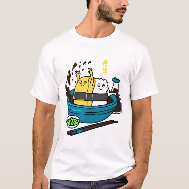 Har Roligt Tamago Sushi T Shirt (Framsida)