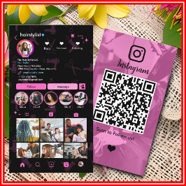 Hår Stylist Instagram Rosa | Skanna att Ansluta QR Visitkort