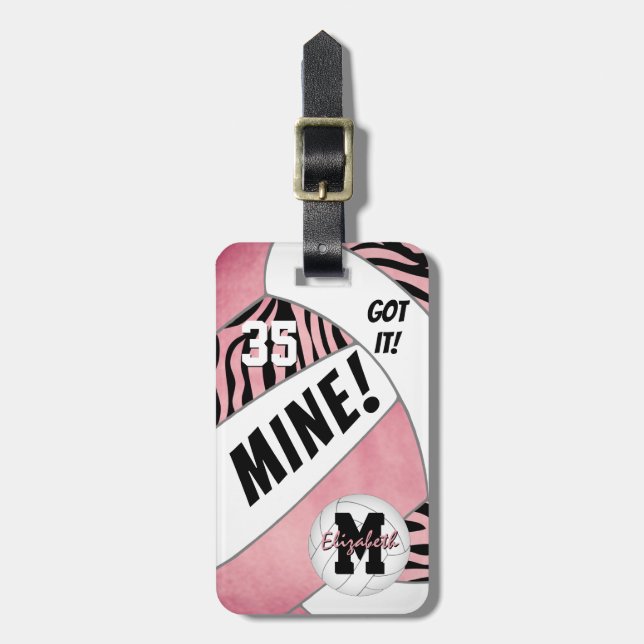 Har, tjejer rosa med zebra ränder volleyball! bagagebricka (Vertikal Framsida)