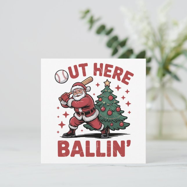 Här ute ballar Santa spelar baseboll jul Julkort (Stående Fram)