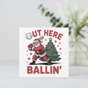 Här ute ballar Santa spelar baseboll jul Julkort