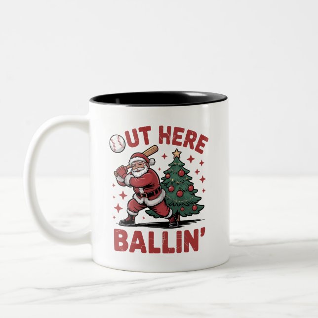 Här ute ballar tomten som spelar baseboll jul Två-Tonad mugg (Vänster)