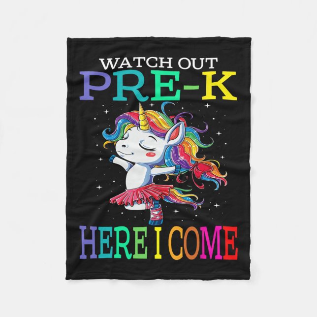 Här ute förk Kom Unicorn Back to school Fleecefilt (Framsidan)