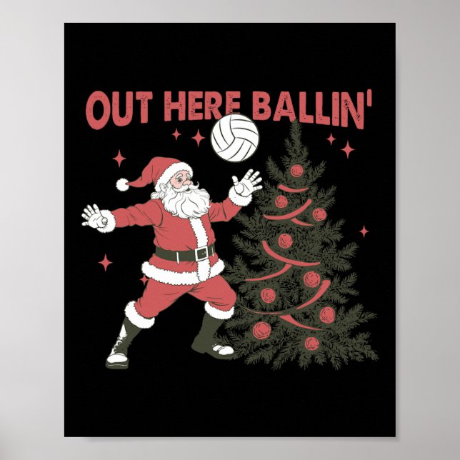 Här ute lling jultomten spelar volleyll julgran poster (Framsidan)