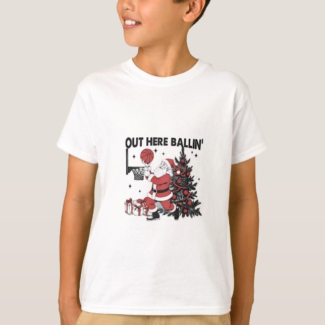 Här ute på Basketball Sport Julafton jul T Shirt (Framsida)