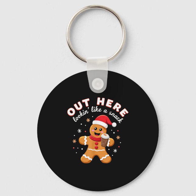 Här ute Tittar som en Snack-jul Gingerbrea Nyckelring (Framsida)