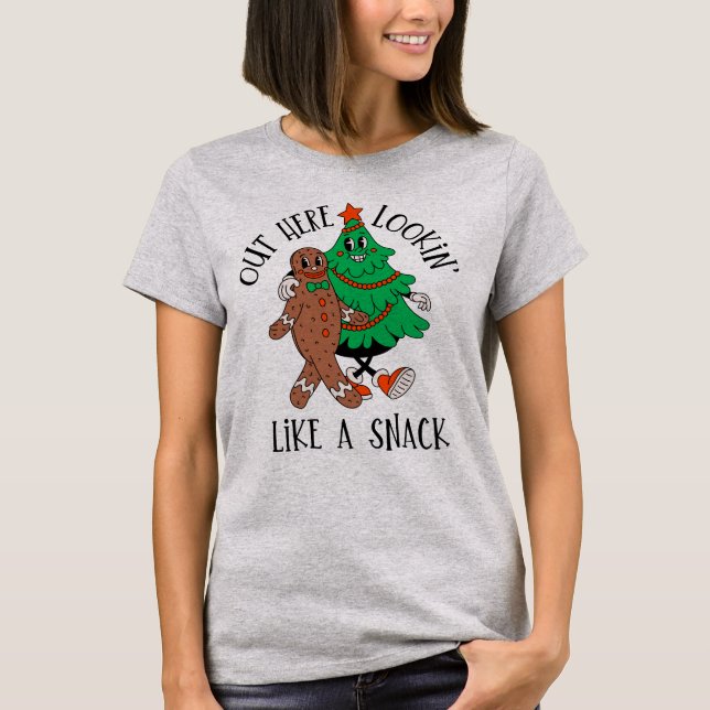 Här ute Tittar som en Snack | Lustig jul T Shirt (Framsida)