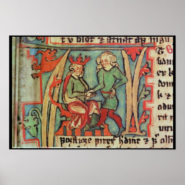 Harald I Fairhair hälsning Guthrum "Flateybok" Poster (Framsidan)