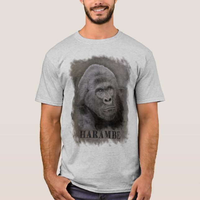 Harambe (Graphite Teckning)-Large Image Storlek T-shirt (Framsida)