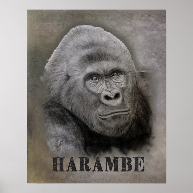 Harambe (Graphite Teckning) Poster (Framsidan)