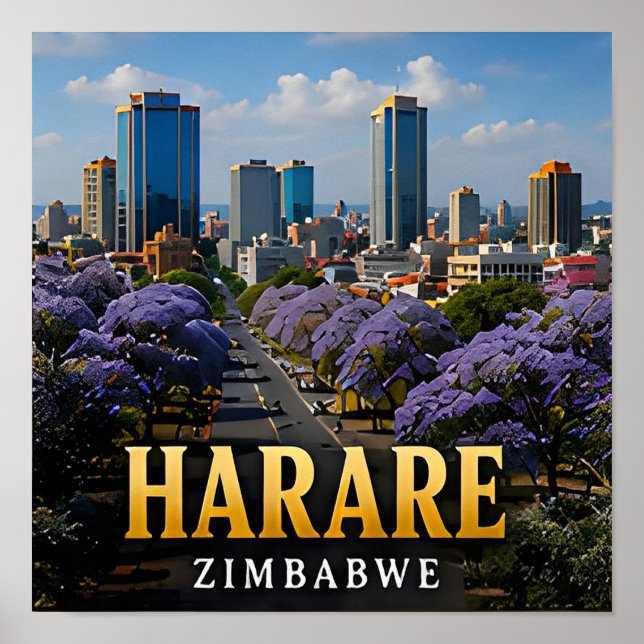 Harare Jacaranda-boulevarden och Zimbabwes anda Poster (Framsidan)