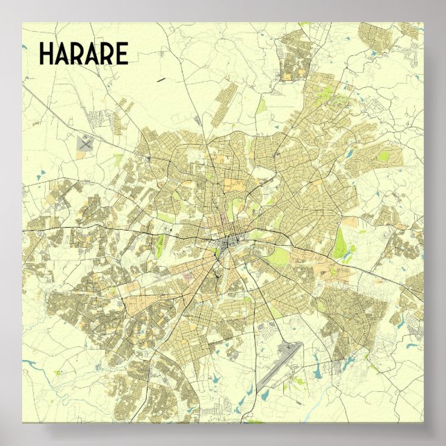 Harare Zimbabwe karta Poster (Framsidan)