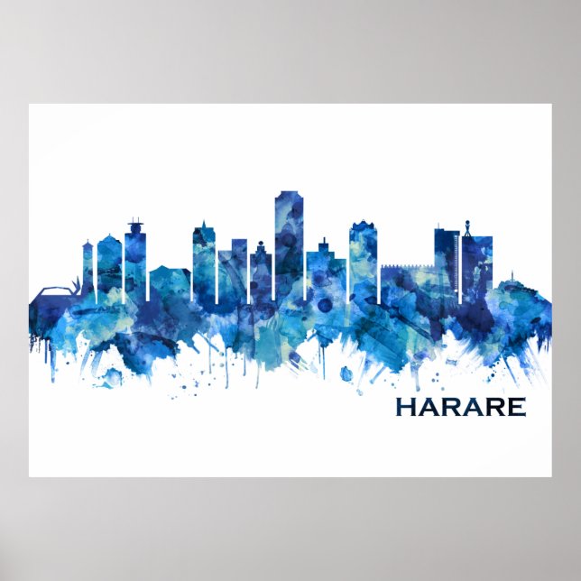 Harare Zimbabwe Skyline Blue Poster (Framsidan)